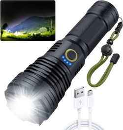 Zaklamp LED Oplaadbaar - Militaire zaklamp - 3000 Lumen - inclusief opladerbare batterijen kabel - USB oplaadbaar - waterdicht - voor camping, fishing, emergency