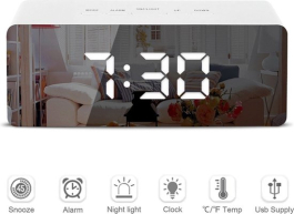 Digitale Wekker - LED scherm - Slaapkamer - Energiezuinig - Spiegel - Klok - Thermometer - Snoozefunctie
