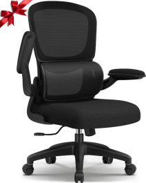Elekiatech Ergonomische Bureaustoel RY22 - Bureaustoel- Bureaustoelen voor Volwassenen - Opklapbare Armleuningen - Schommelend Achteroverleunen tot 135° - 150 Kg - Zwart