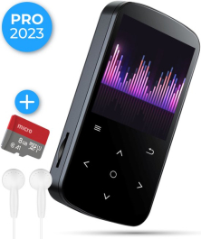 Nuvance - MP3 Speler met Touchscreen en Bluetooth - Incl. Oordopjes en 8GB SD Kaart - met Clip - Voice Recorder Digitaal - met FM Radio - Zwart