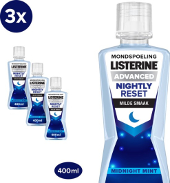 LISTERINE Nightly Reset Milde Smaak, mondspoeling voor gebruik tijdens de nacht, hermineraliseert het tandglazuur, 3 x 400 ml